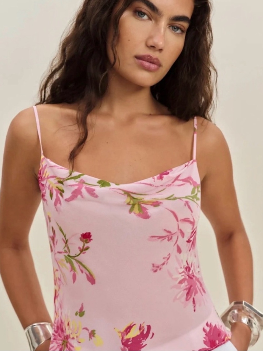 NWT Reformation Pink Floral Astra Cowl Neck Camisole, XS